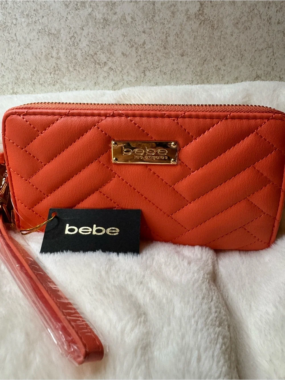 bebe Quilted Wristlet Wallet in Coral NWT and card holder